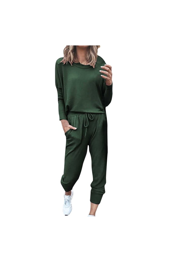 Sweatsuit Sets for Women 2 Piece Set Loose Jogger Sets Fall Outfits Sets Solid Pullover Tops Long Pants Tracksuits with Pockets