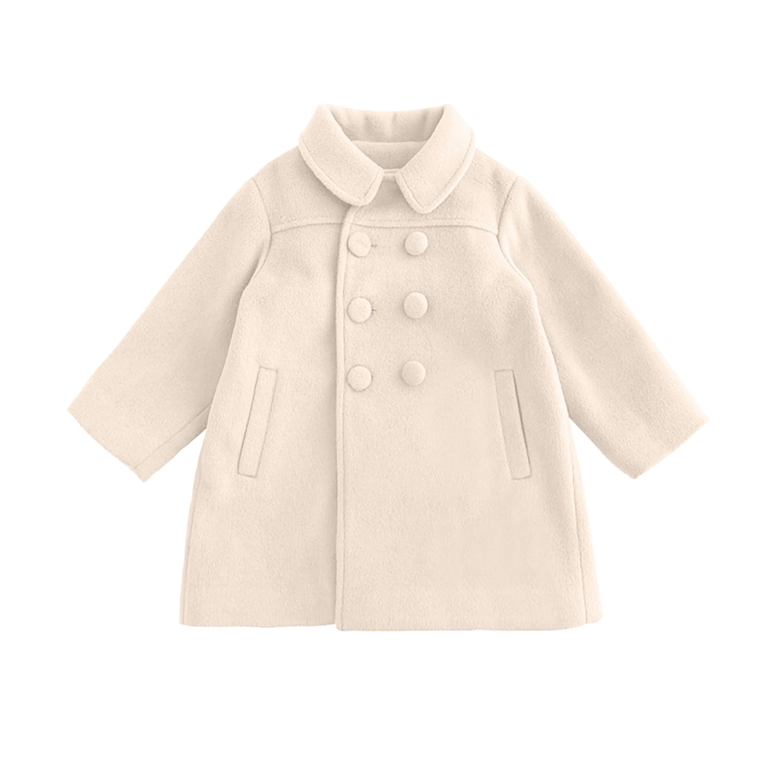 Solid Lapel Collar Double Breasted Long-sleeve Baby Coat Jacket