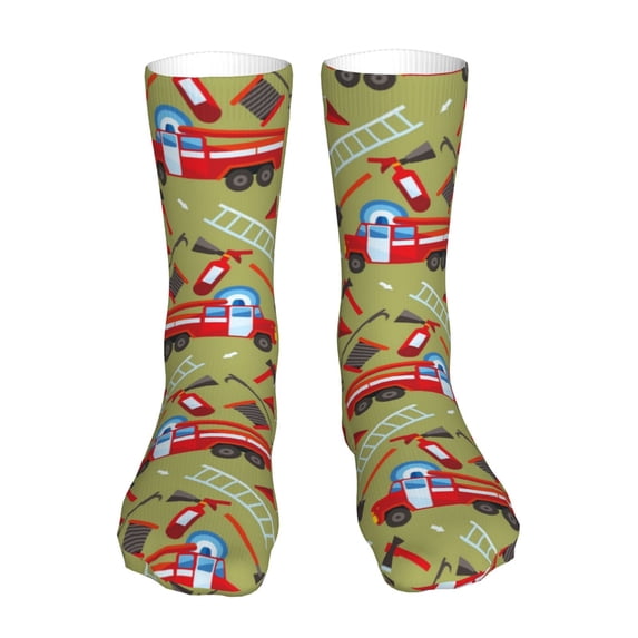 Xecao Cartoon Fire Truck Print Fashion No Heel Casual Crew Socks Cushioned Breathable for Men Women - Moisture wicking,Not easy to fade Suitable for daily