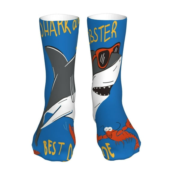 Xecao Shark With Sunglasses and Lobste Print Fashion No Heel Casual Crew Socks Cushioned Breathable for Men Women - Moisture wicking,Not easy to fade Suitable for daily