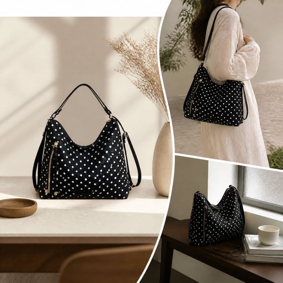 JGTDBPO Tote Bag Detachable Polka Dot Pattern Fabric Shoulder Bag with Strap Zipper Pocket Casual Daily Handbag 10x10 in