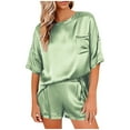 thumbnail image 1 of JGTDBPO Two Piece Pajama Set For Women Short Sleeve Top And Shorts Sleepwear Lightweight Nightwear Soft Comfy Pjs Lounge Set Silk Satin Pajama For Women Causal Home Wear, 1 of 3
