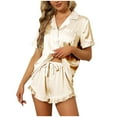 thumbnail image 1 of JGTDBPO Silk Satin Pajamas Set for Womens Short Sleeve Loungewear Two-Piece Sleepwear Lapel Sleepwear Nightwear Soft Button Down Pjs Set Classic Soft Lounge Pajamas Household Sets Causal Home Wear, 1 of 8