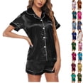 thumbnail image 1 of JGTDBPO Two Piece Pajama Set for Women Silk Satin Button Down Lapel Short Sleeve Sleepwear Shorts Pjs Set, 1 of 4