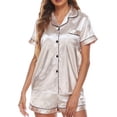 thumbnail image 1 of JGTDBPO Two Piece Pajama Set for Women Silk Satin Button Down Lapel Short Sleeve Sleepwear Shorts Pjs Set, 1 of 7