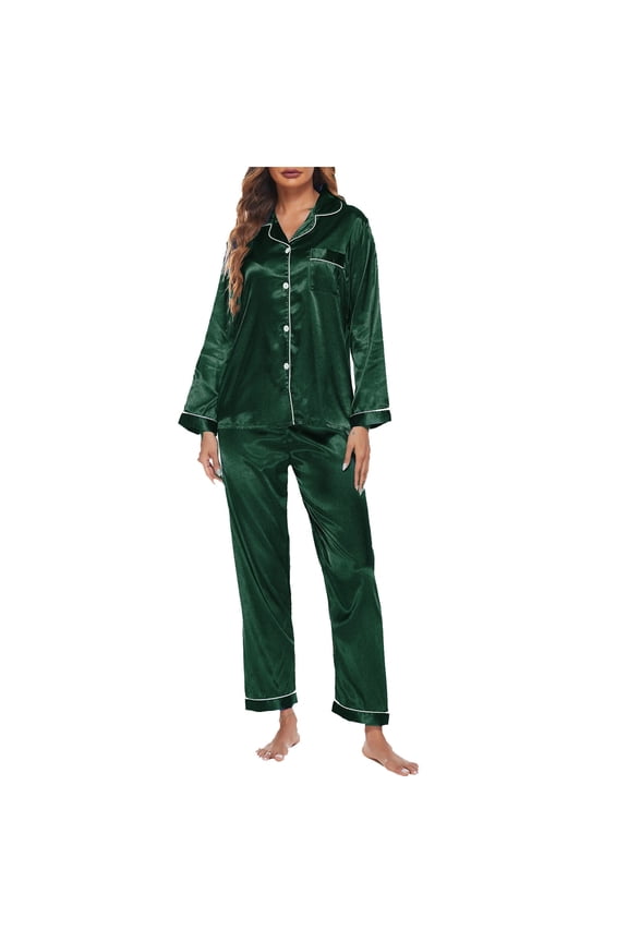 Two Piece Pajamas Set For Womens Pjs Set Lapel Sleepwear Nightwear Solid Color Button Down Classic Long Sleeve Soft Sleepwear Household Trousers Pajama Set