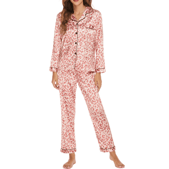 JGTDBPO Two Piece Pajamas Set For Womens Pjs Set Lapel Sleepwear Nightwear Solid Color Button Down Classic Long Sleeve Soft Sleepwear Lounge Household Trousers Pajama Set