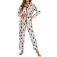 thumbnail image 1 of JGTDBPO Two Piece Pajamas Set For Womens Pjs Set Lapel Sleepwear Nightwear Solid Color Button Down Classic Long Sleeve Soft Sleepwear Lounge Household Trousers Pajama Set, 1 of 7