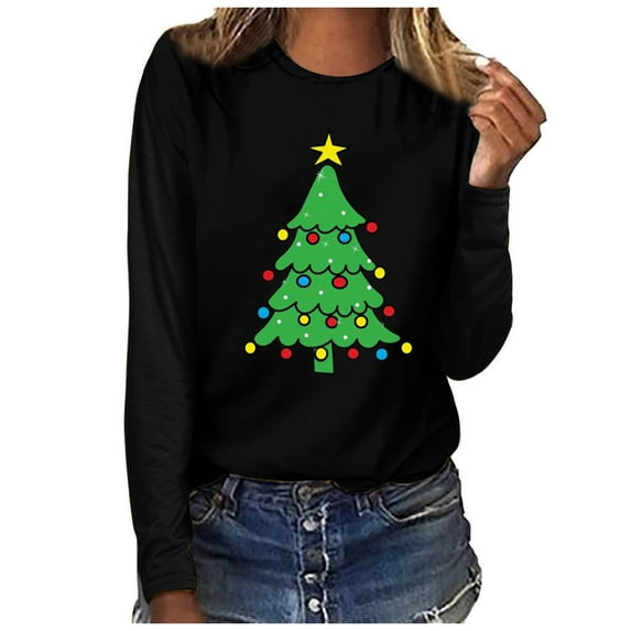 JGTDBPO Ugly Christmas Sweater For Women Funny Cute Printed Tshirt Plus Size Pullover Sweatshirt Christmas Graphic Crew-Neck Long Sleeve Printed Loose Blouse Holiday Tops