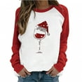 thumbnail image 1 of JGTDBPO Ugly Christmas Sweater For Women Funny Cute Tshirt Plus Size Pullover Red Wine Glass Patchwork Christmas Graphic Blouse Crew-Neck Long Sleeve Loose Sweatshirt, 1 of 7