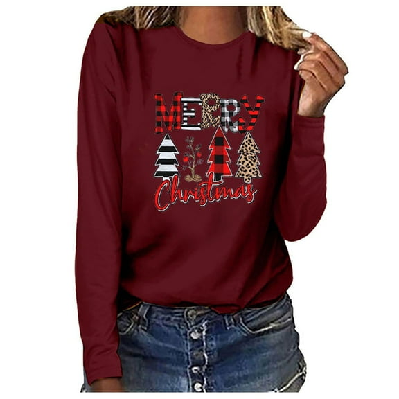 JGTDBPO Ugly Christmas Sweater For Women Funny Cute Tshirt Pullover Sweatshirt Christmas Graphics Print Long Sleeve Comfortable Round Neck Loose Blouse Shirt Holiday Tops