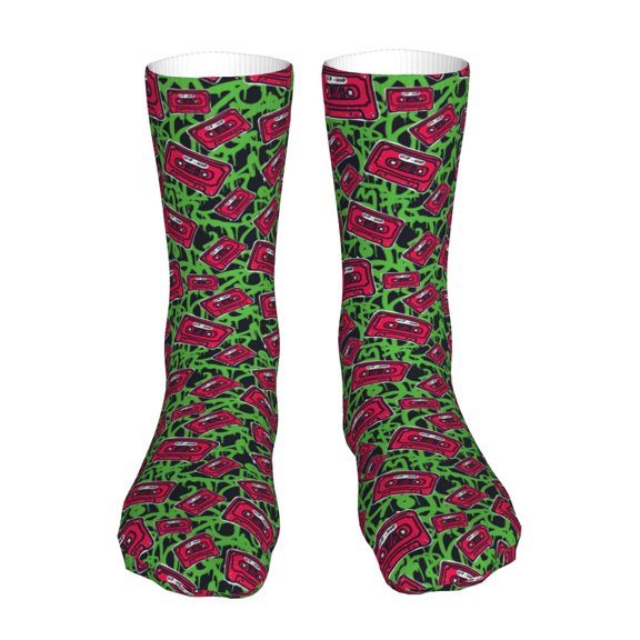 Xecao Graffiti Tape Print Fashion No Heel Casual Crew Socks Cushioned Breathable for Men Women - Moisture wicking,Not easy to fade Suitable for daily
