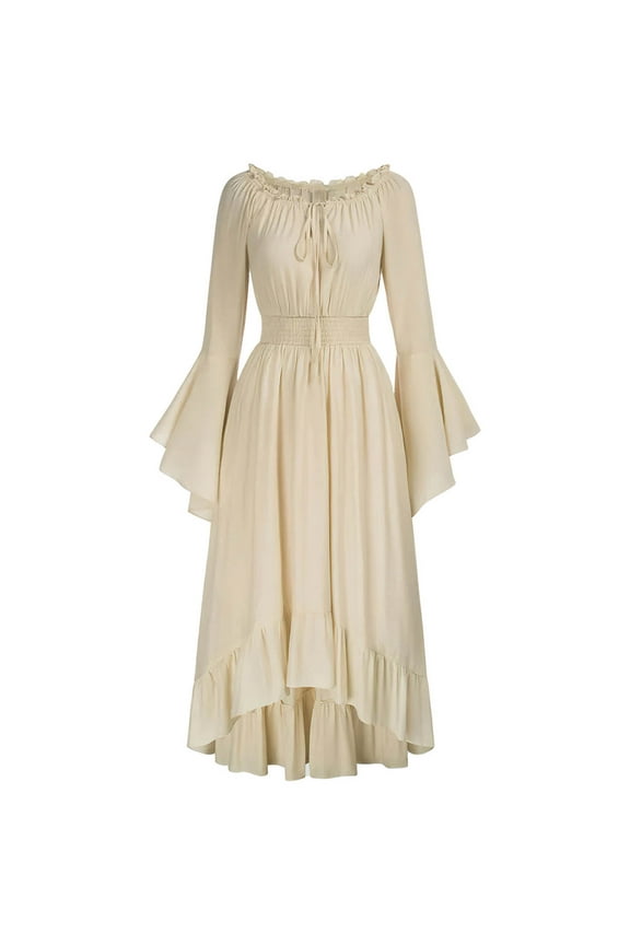 Vintage Dresses For Women 2024 Solid Color Court Vintage Dress One-Line Shoulder Flared Sleeve Waist Cocktail Party Evening Prom Gown Gown Dress