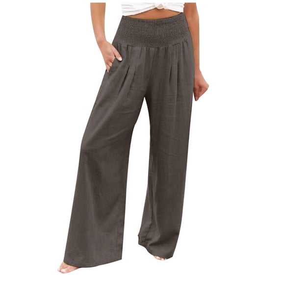 JGTDBPO Wide Leg Linen Pants For Women Summer Casual Slim High Elastic Waist Palazzo Pants Long Lounge Pants Trousers With Pocket