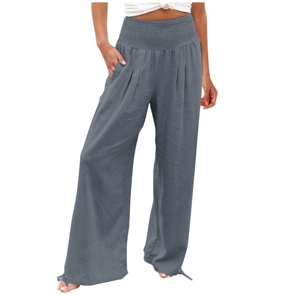 fheaev Wide Leg Pants For Women High Waist Comfy Sweatpants With Pockets Casual Drawstring Cuffed Pants