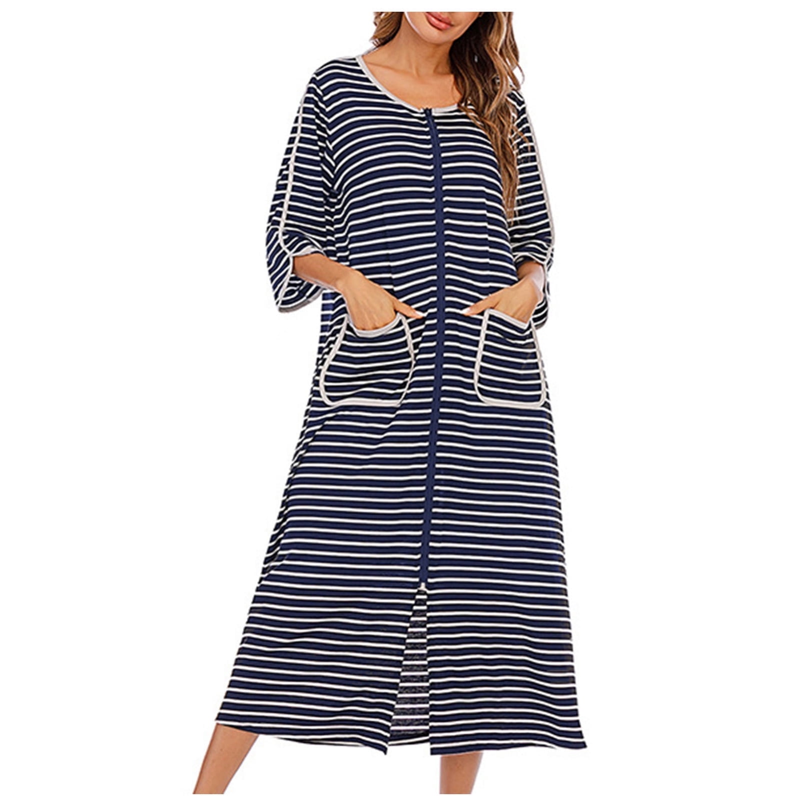 Leg Lock Robe JGTDBPO Zipper Robe for Women 3/4 Sleeves Lightweight Loungewear with ...