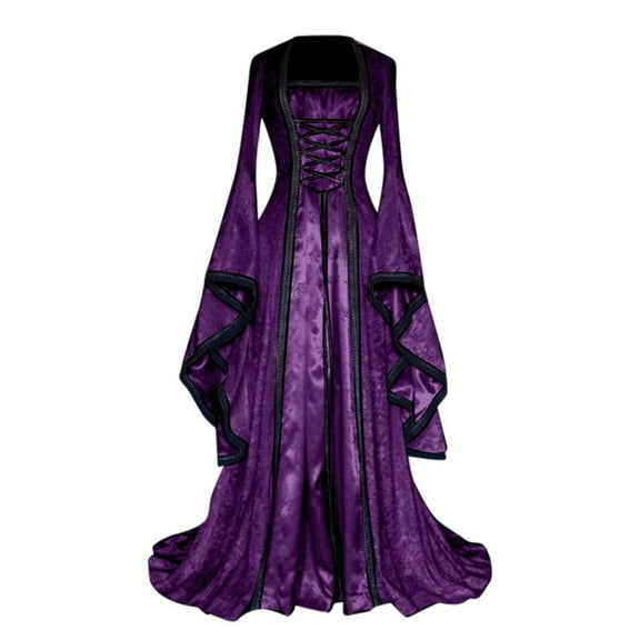 JGTDBPO halloween medieval vintage dress for women Solid Color long-sleeved Trumpet flared Sleeve Princess Dress Court style Halloween Party Masquerade Retro Costumes