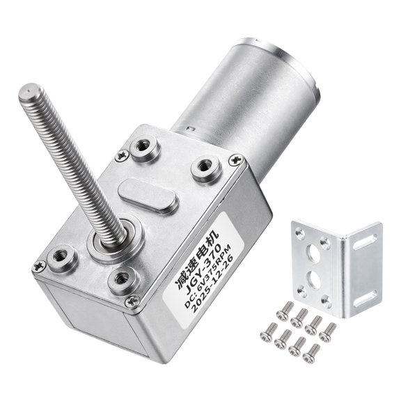 JGY-370 6V 375RPM DC Worm Gear Motor M6 Thread Shaft High Torque Turbine Worm Gear Box Reducer Electric Motor with Fastener L-Shaped Bracket for Ovens, Projectors