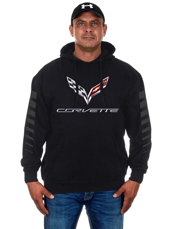 JH DESIGN GROUP Men's Chevy Corvette Pullover Hoodie with American Flag Sticker