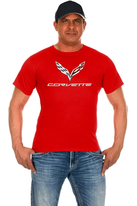 JH DESIGN GROUP Men's Chevy Corvette Red C7 Crew Neck T-Shirt