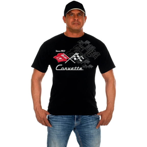 JH DESIGN GROUP Men's Chevy Corvette T-Shirt Collage Black a Short Sleeve Crew Neck Shirt