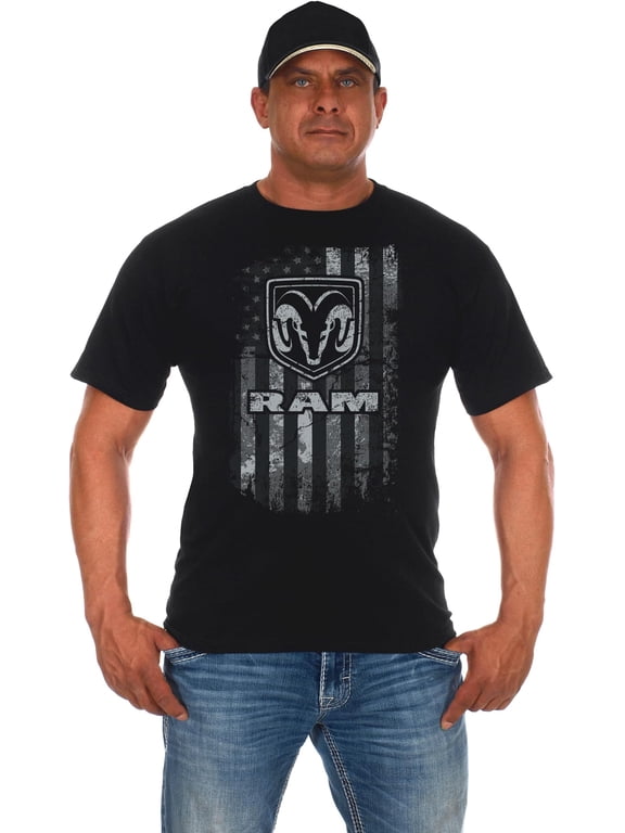 GROUP Men's Dodge Ram T-Shirt American Flag Black Crew Neck Shirt