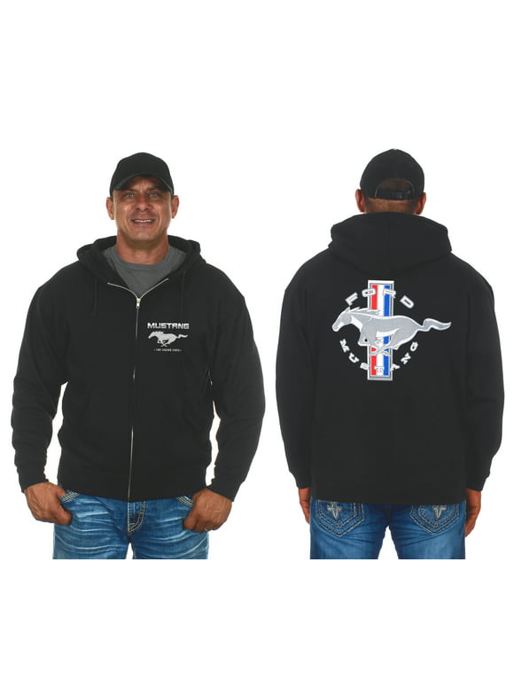 JH DESIGN Men's Ford Mustang Zip-Up Hoodie with Front & Back Emblems