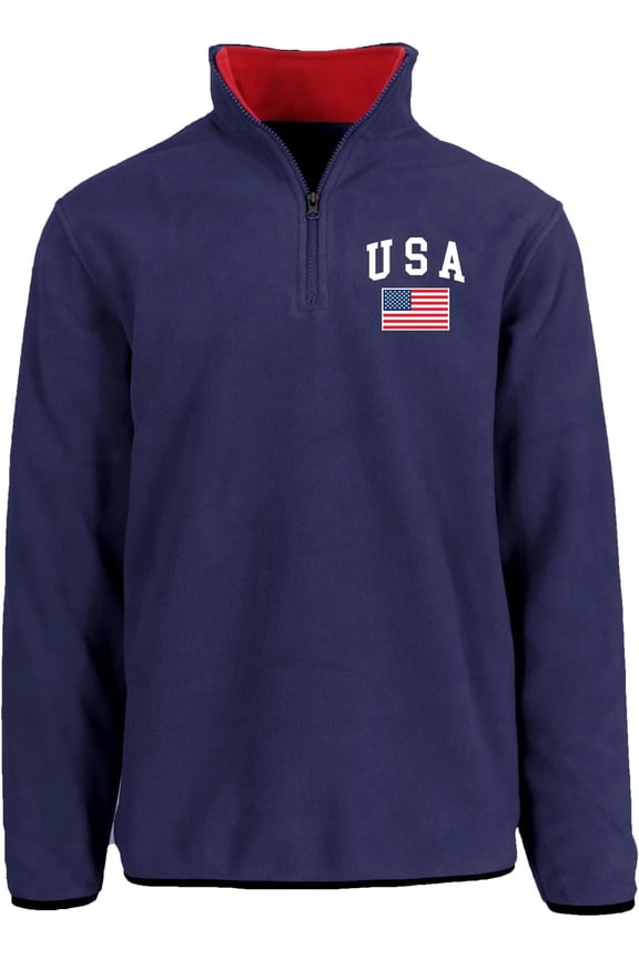 Men’s USA Quarter Zip Thermal Fleece Pullover Long Sleeve Sweatshirt