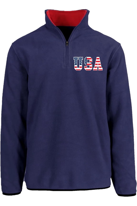 Men’s USA Quarter Zip Thermal Fleece Pullover Long Sleeve Sweatshirt