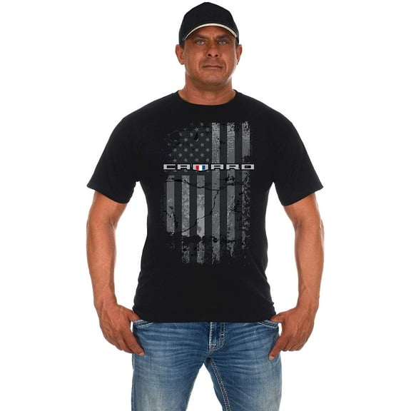 JH Design Group Men's Chevy Camaro Distressed American Flag T-Shirt
