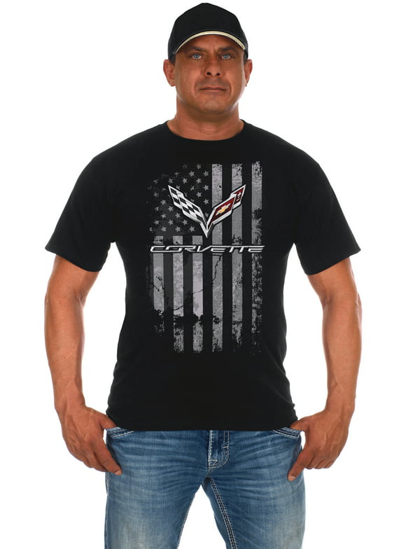 JH Design Group Men's Chevy Corvette Distressed American Flag T-Shirt