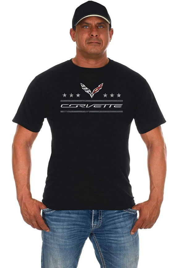 JH Design Group Men's Chevy Corvette Distressed Stars & Bars Crew Neck T-Shirt
