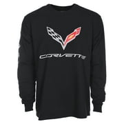 JH Design Group Mens Chevy Corvette Long Sleeve Crew Neck T-Shirt Front Back & Sleeve Emblems