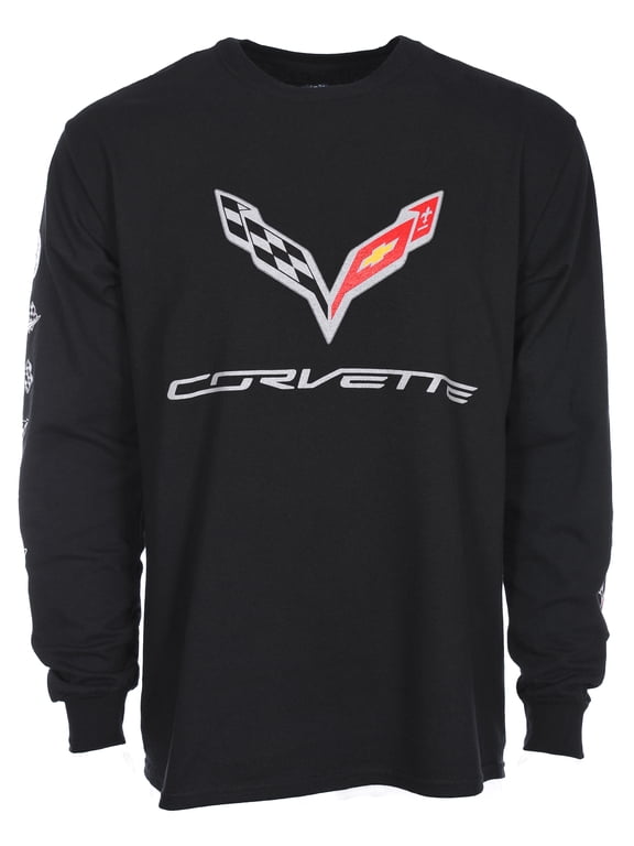 Group Men's Chevy Corvette Long Sleeve Crew Neck T-Shirt Front Back & Sleeve Emblems