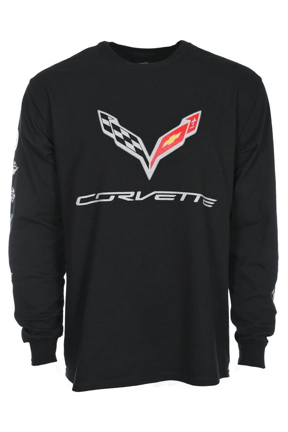 Group Men's Chevy Corvette Long Sleeve Crew Neck T-Shirt Front Back & Sleeve Emblems