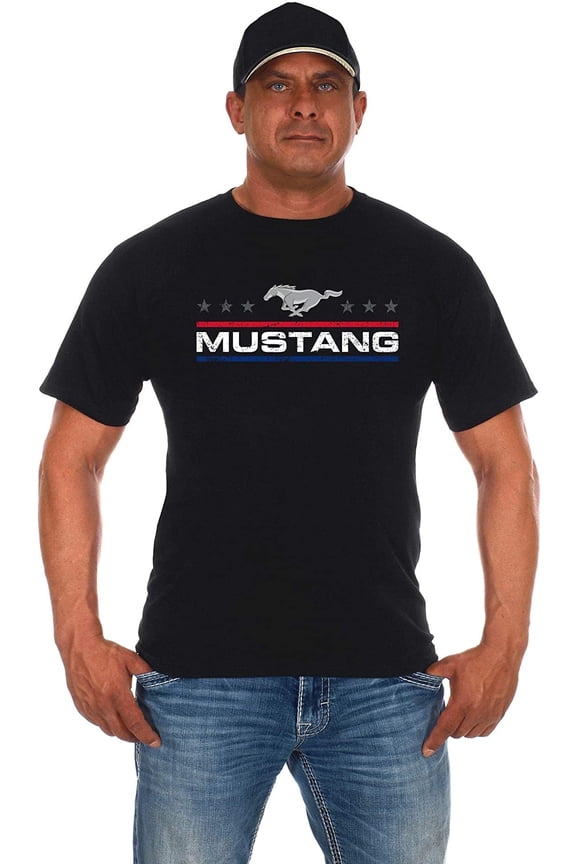 JH Design Group Men's Ford Mustang Distressed Stars & Bars Crew Neck T-Shirt