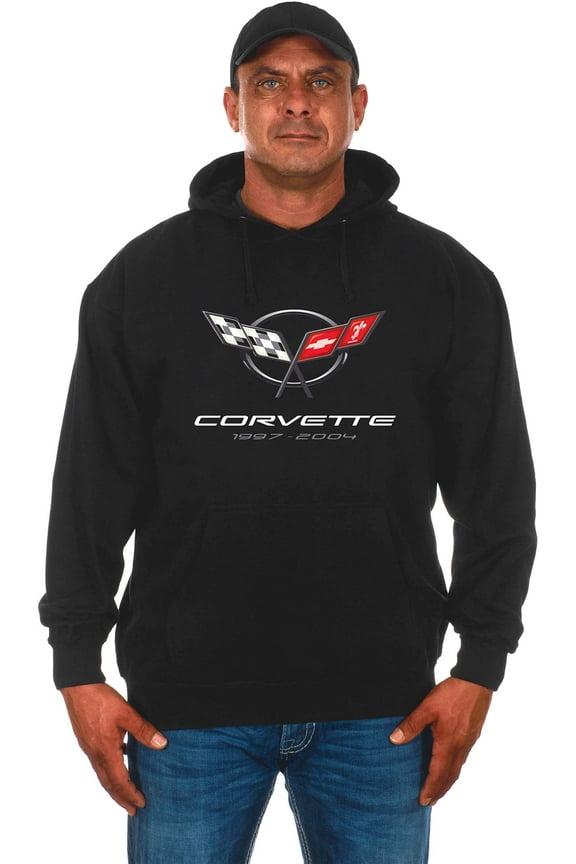 Group Mens Chevy Corvette Hoodie C5 Series Logo Black Sweatshirt