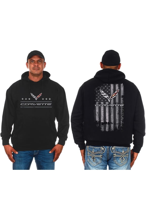 Group Mens Chevy Corvette Hoodie Distressed American Flag 2-Sided Sweatshirt