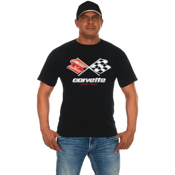 JH Design Group Mens Chevy Corvette T-Shirt C3 Series Logo Black Crew Neck Shirt