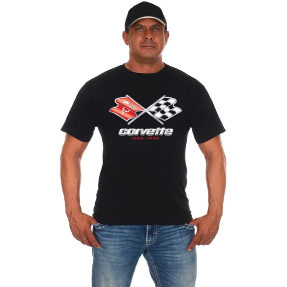 JH Design Group Mens Chevy Corvette T-Shirt C3 Series Logo Black Crew Neck Shirt
