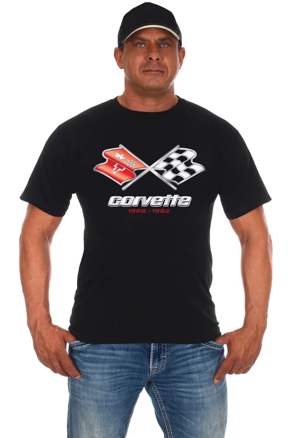Group Mens Chevy Corvette T-Shirt C3 Series Logo Black Crew Neck Shirt