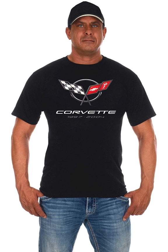 Group Mens Chevy Corvette T-Shirt C5 Series Logo Black Crew Neck Shirt
