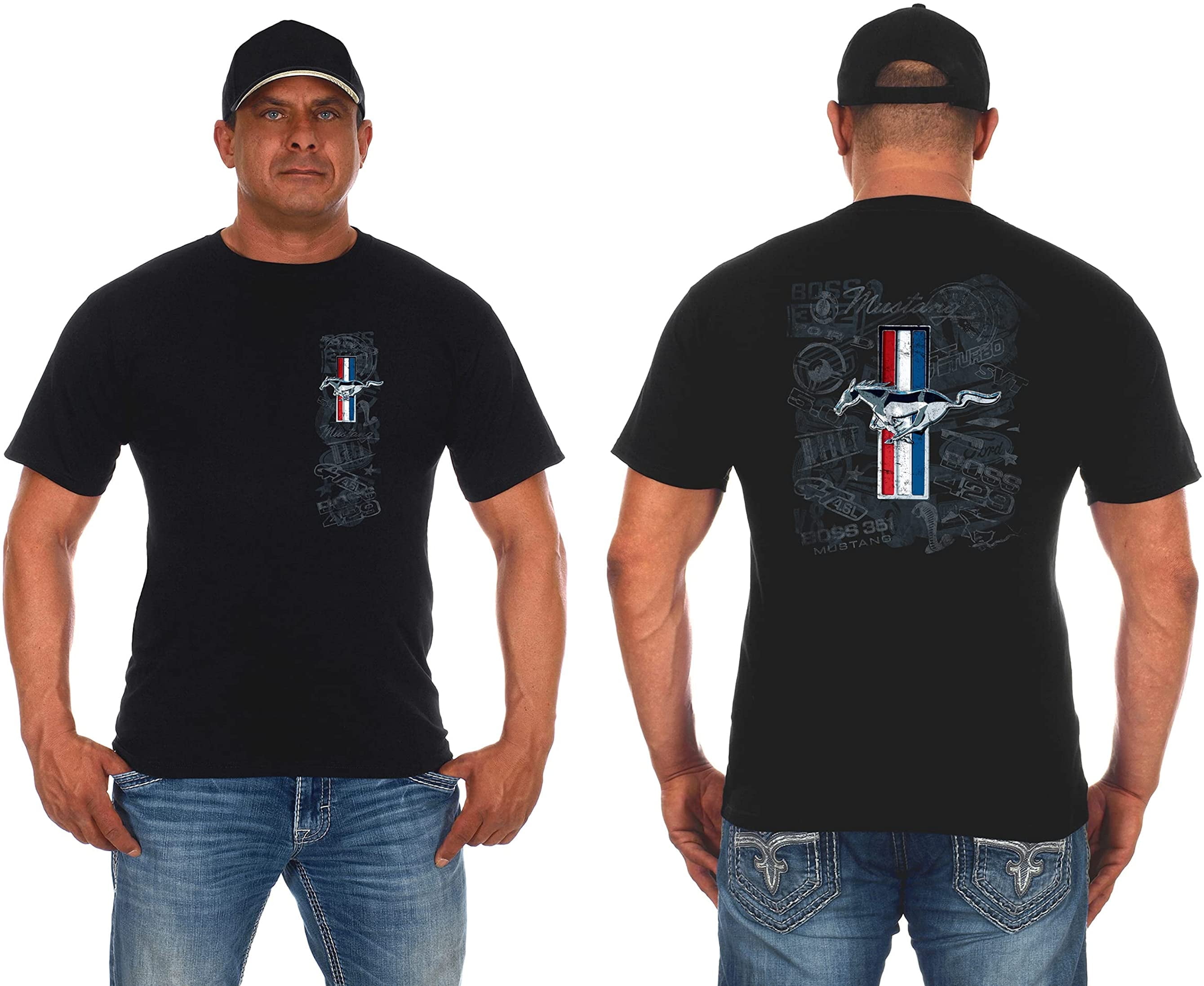 JH Design Group Mens Ford Mustang Tri-Bar Pony Distressed Collage T-Shirt