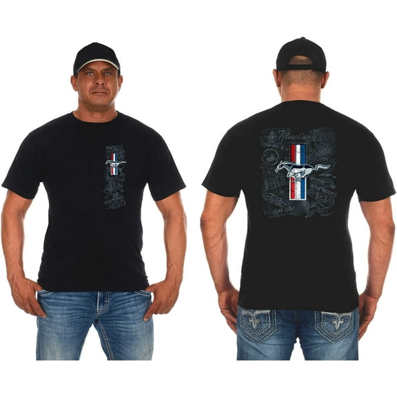 JH Design Group Mens Ford Mustang Tri-Bar Pony Distressed Collage T-Shirt