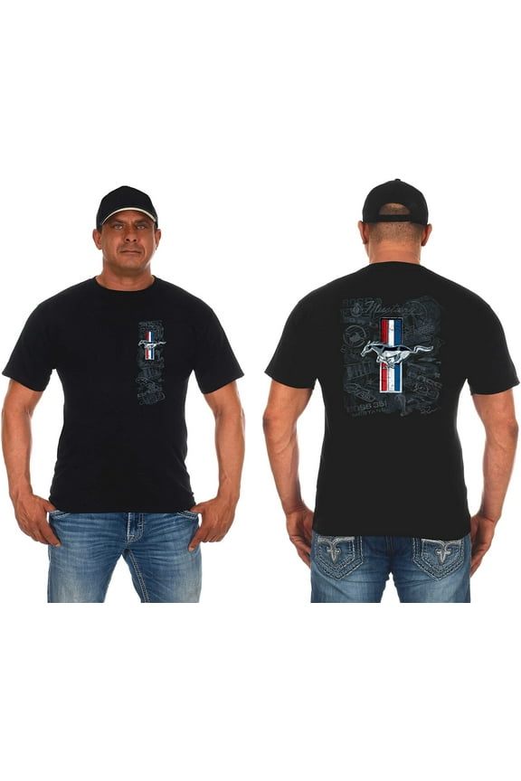 Group Mens Ford Mustang Tri-Bar Pony Distressed Collage T-Shirt