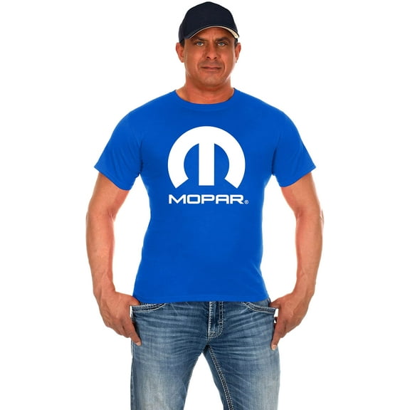 JH Design Group Mens Mopar Logo T-Shirt Blue Short Sleeve Crew Neck Shirt