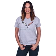 JH Design Group Womens Chevy Corvette C7 Emblem T-Shirt Black Red Heather-Gray