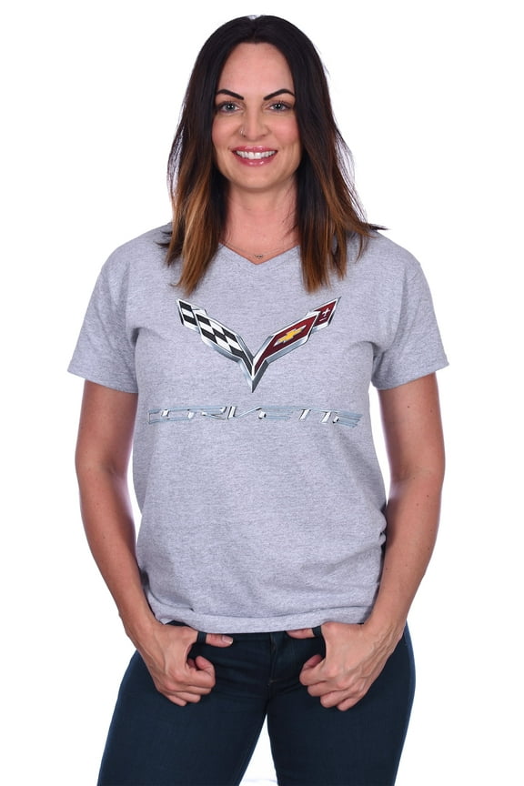 Group Women's Chevy Corvette C7 Emblem T-Shirt Black Red Heather-Gray