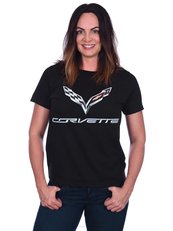 Group Women's Chevy Corvette C7 Emblem T-Shirt Black Red Heather-Gray