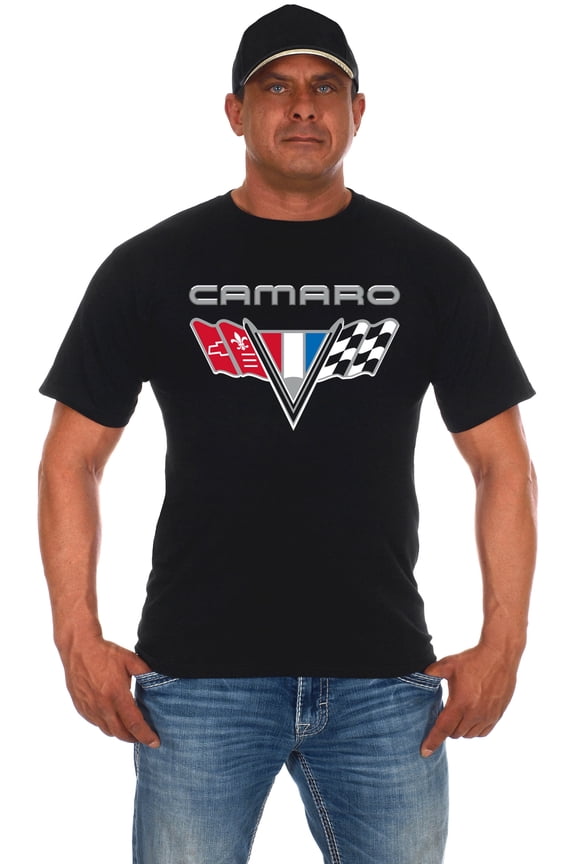 Men's Chevy Camaro Flag T-Shirt Short Sleeve Black Crew Neck Shirt